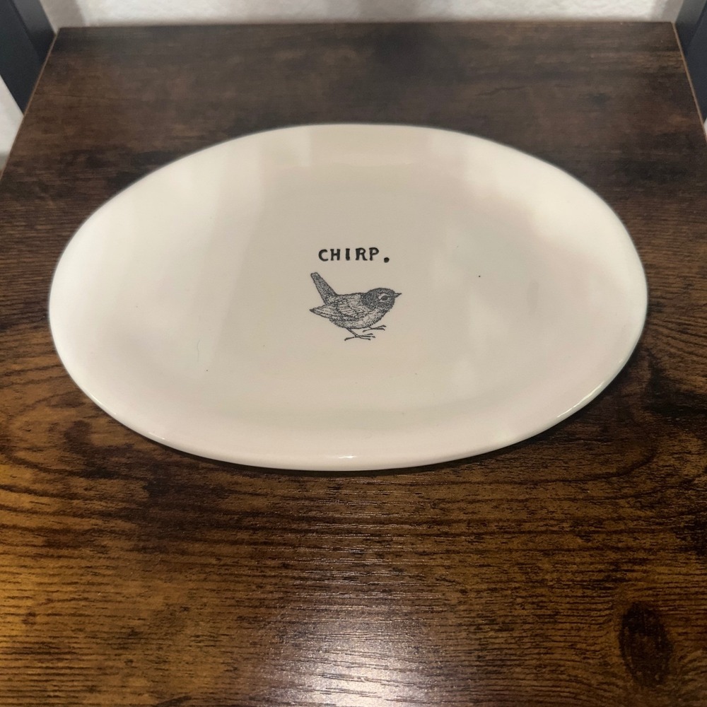 Rae Dunn Magenta Chirp Bird Oval Ceramic Appetizer Plate Cream Farmhouse Decor